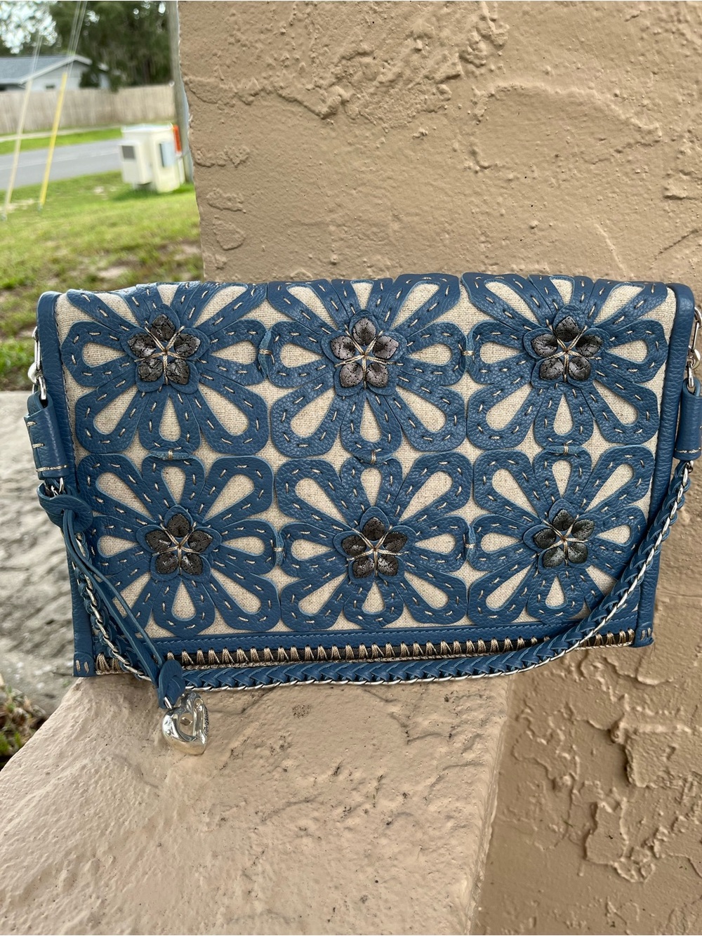 Brighton Blue Floral Cutout Wristlet Clutch